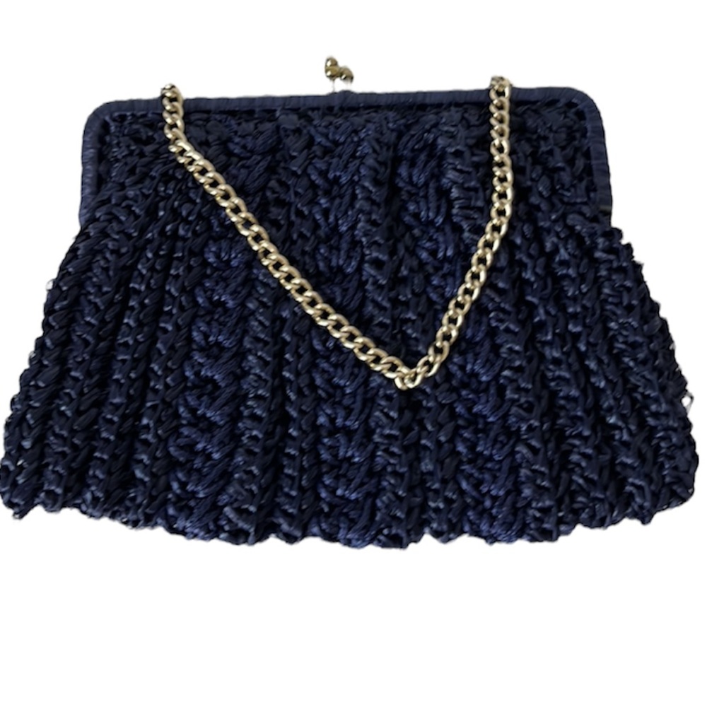 VINTAGE NAVY STRAW SMALL HANDBAG